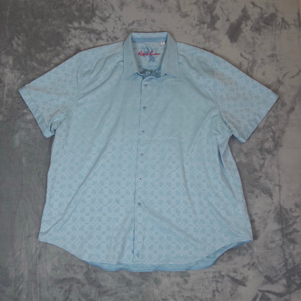 Robert Graham Button Down Shirt Mens 3XL Blue Geometric Short Sleeve Classic Fit